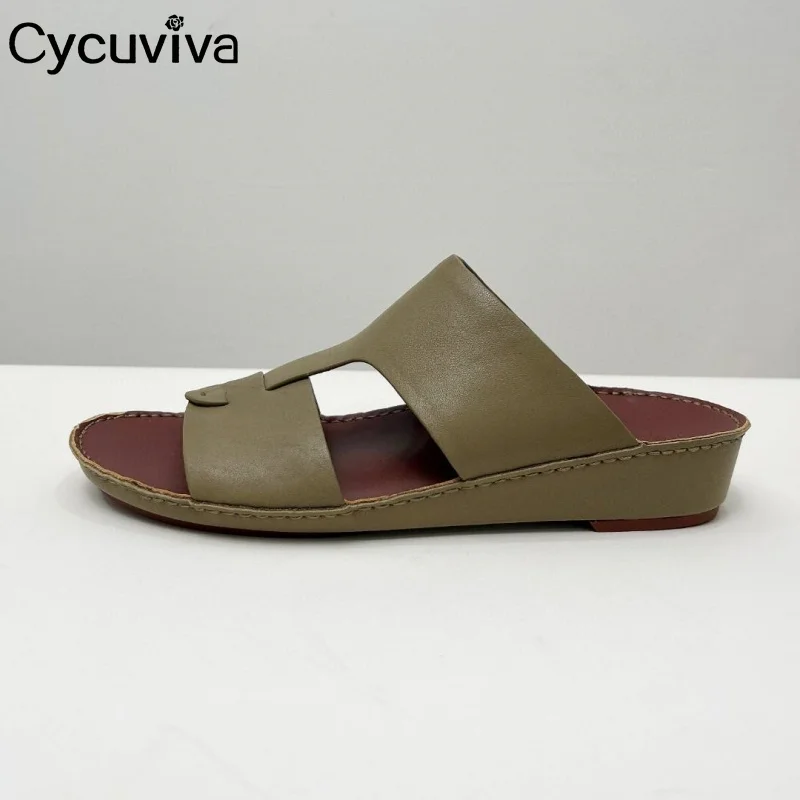 Chinelos de couro liso para homens, sola de borracha, oco, feriado, designer, casual, festa, praia, sapatos de caminhada, verão, marca