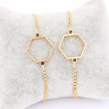 Connecteur de lunette ouverte hexagonale en acier inoxydable, 3 pièces, vierges de Bracelet, paramètres de cadre de pendentif creux pour la fabrication de bijoux en résine