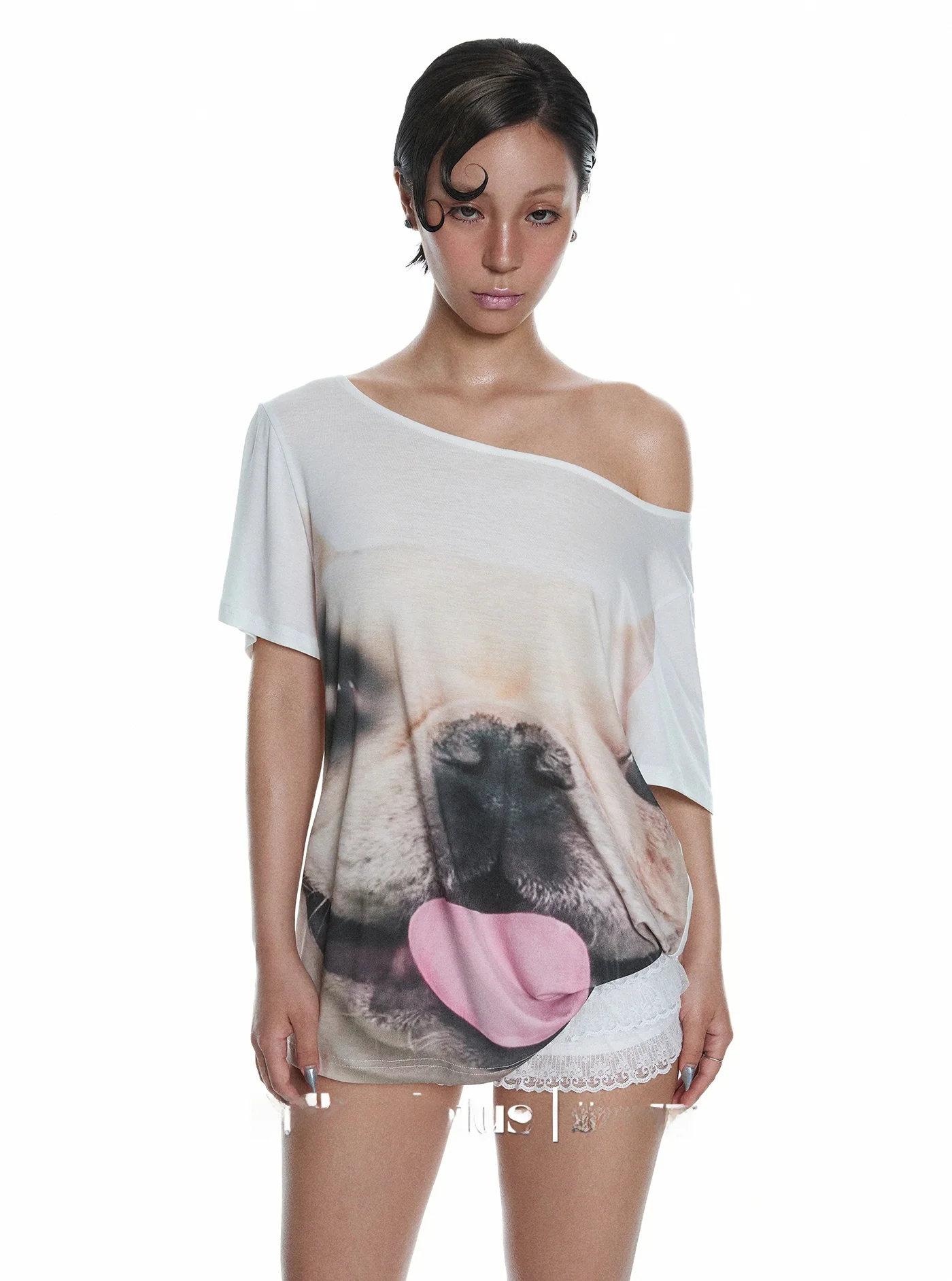 

Повседневный топ с милым собачьим принтом Lian, свободный крой с колючками на одно плечо, антивозрастное оружие, летний комплект из полиэфирного волокна