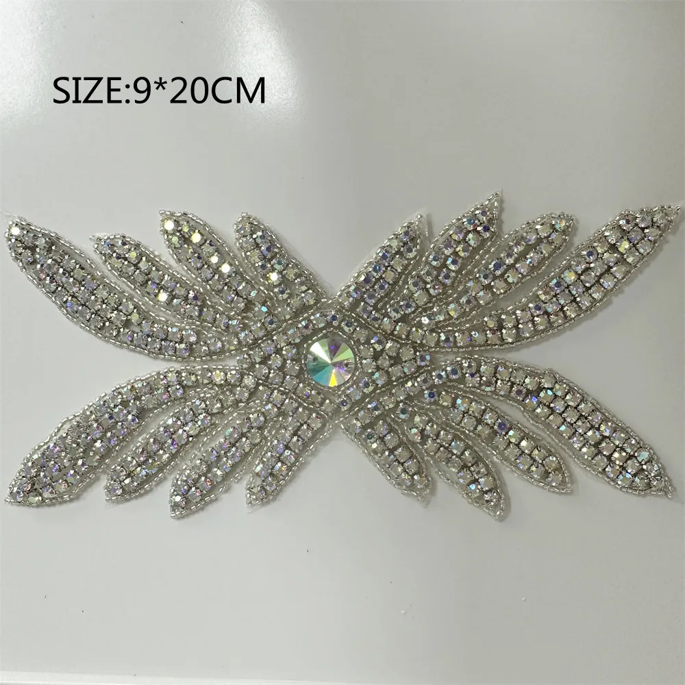 1 Stück AB Silber Strass-Applikation Blumen-Patch zum Aufbügeln/Aufnähen Hochzeitskleid-Accessoires zur Kleiderdekoration – Detail 4