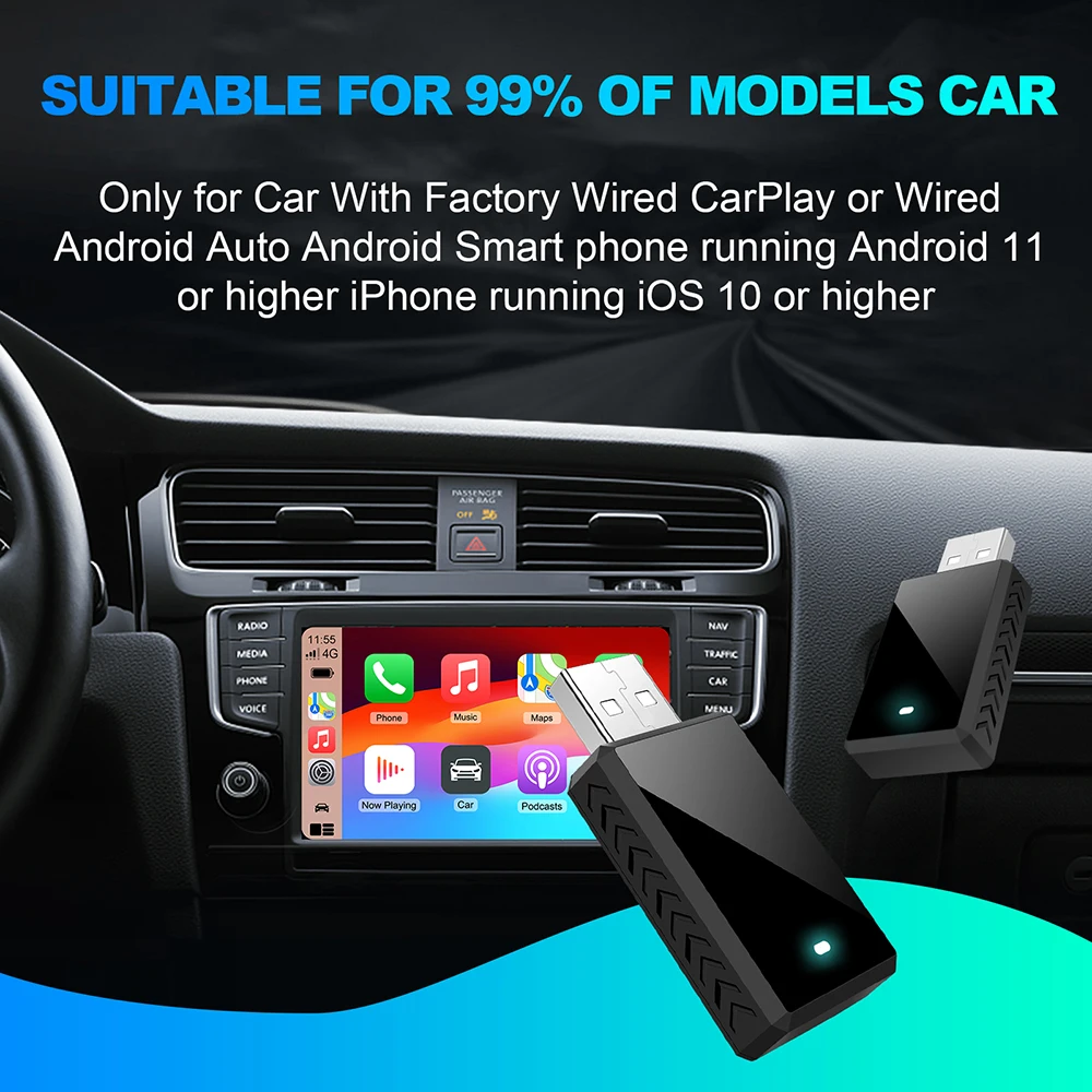 2025 新しい有線からワイヤレス CarPlay 2 in1 ミニアダプター Android 自動スマートボックスプラグアンドプレイ自動接続 OTA アップデートユニバーサル