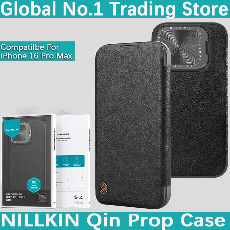 

NILLKIN For iPhone 16 Pro Max Qin Prop Leather PU Case Lens cover bracket anti drop airbag phone case leather protective cover