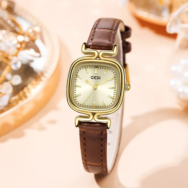 Retro Small Square Leather Women's Watch High-end Quartz Watch Women's Waterproof Watch
