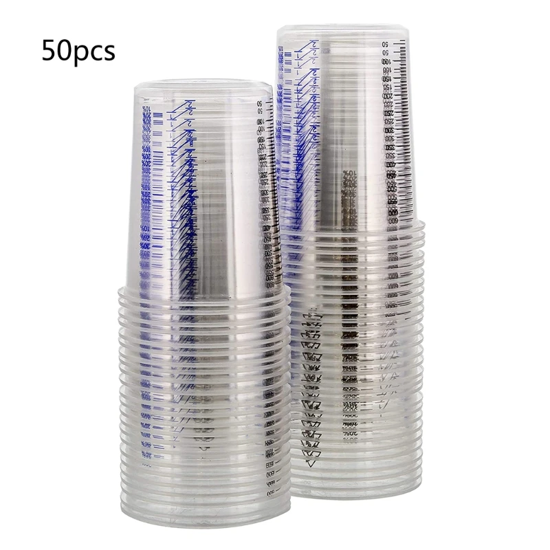 50 Stuks Wegwerp Clear Afgestudeerd Plastic Mengbekers Voor Verf Uv Hars Epoxy 20 Oz 600Ml Meten Verhoudingen 2-1 3-1 4-1