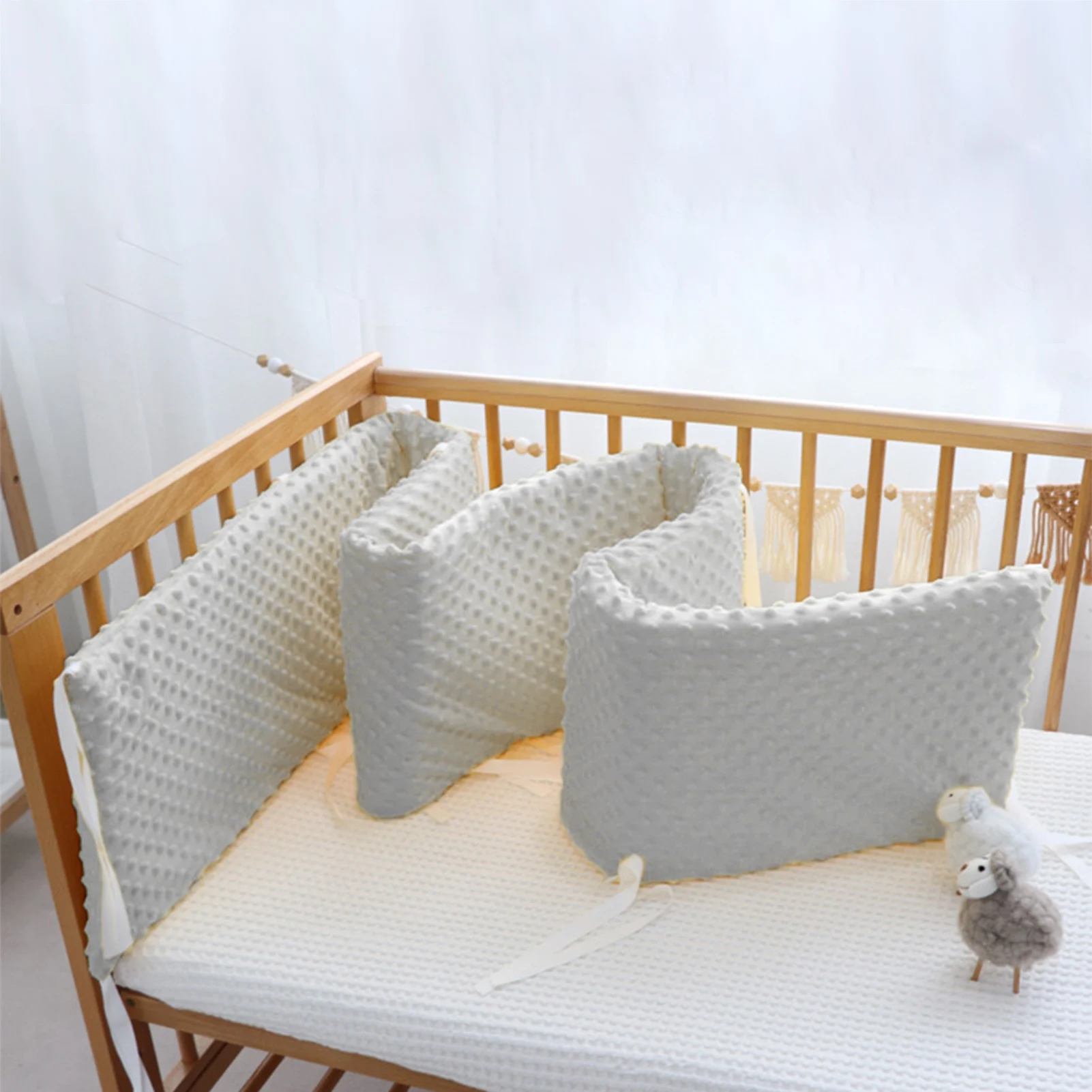 200CM Baby Bed Thicken Bumper One-piece Cotton Waffle Crib Around Cushion Cot Washable Anti-collision Protector Pillows