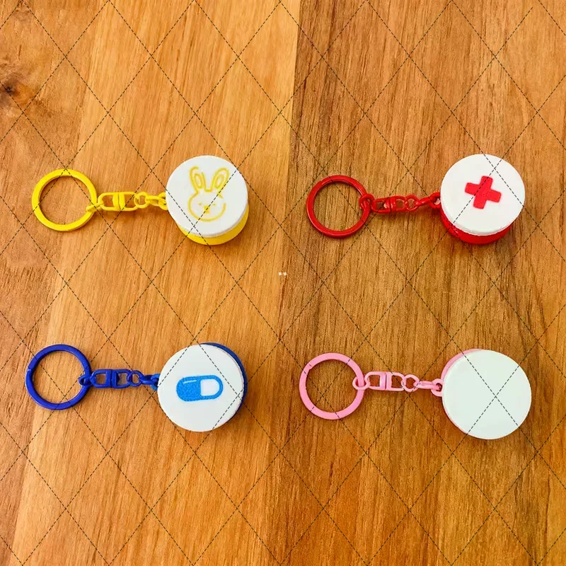 Mini Portable Plastic Pill Box with Keychain - Cross Symbol Medicine Case for Daily Use And Emergencies Sliding Capsule Holder