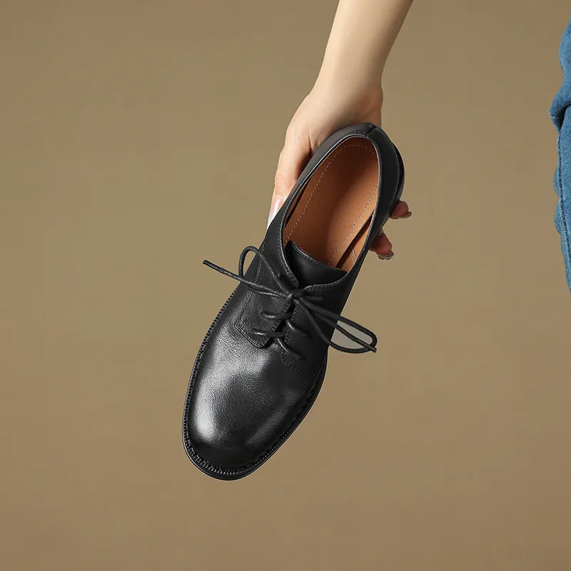 

MKKHOU Fashion Loafers Women's Shoes New High Quality Genuine Leather Simple Lace up Leather Shoes Daily Lightweight Shoes