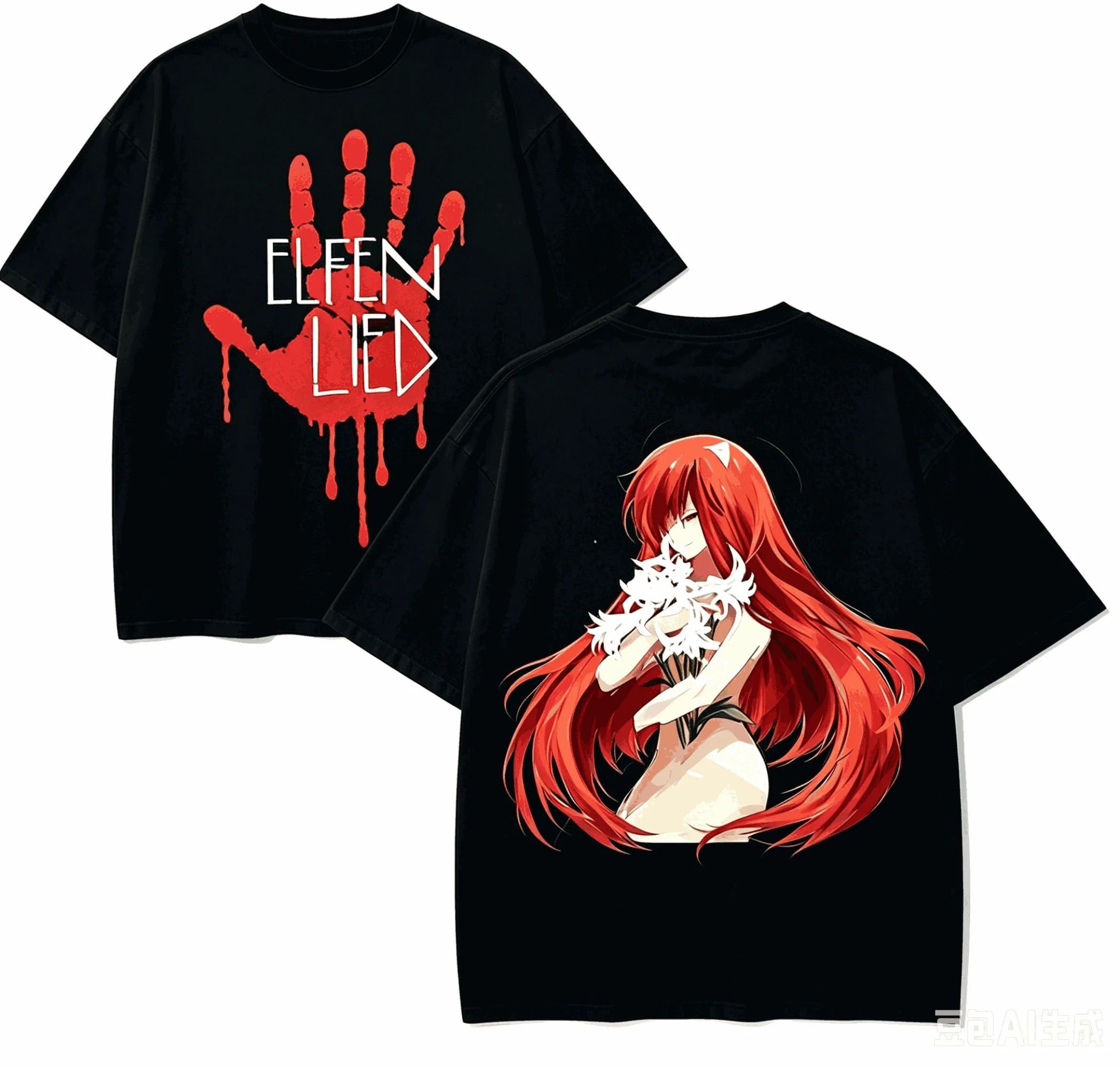 Vintage Elfen Lied Anime T-shirt Harajuku Cotton High Street Retro Fashion Oversized Unisex Couples High Quality Couples Tee Top