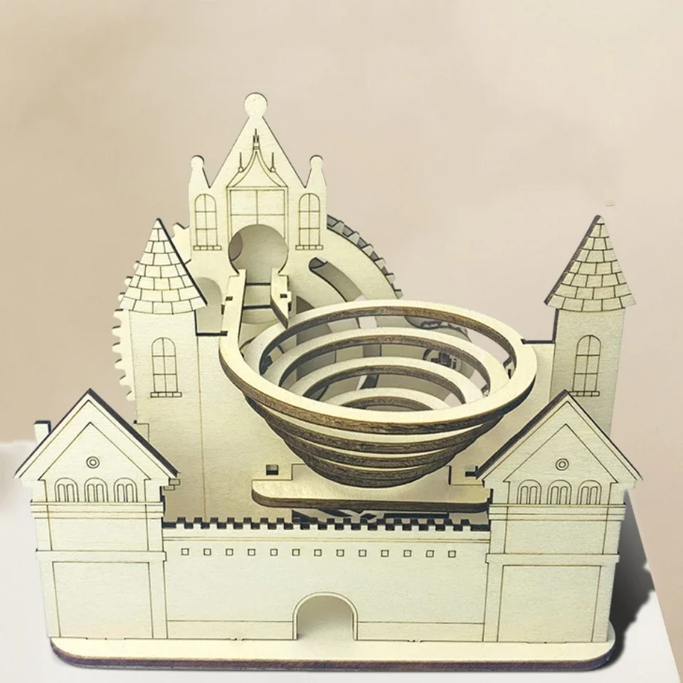 

3D Wooden Puzzles Castle Mechanical Track Ball Model Handmade DIY Puzzle Toy Jigsaw Building Kits for Boys Children Gifts