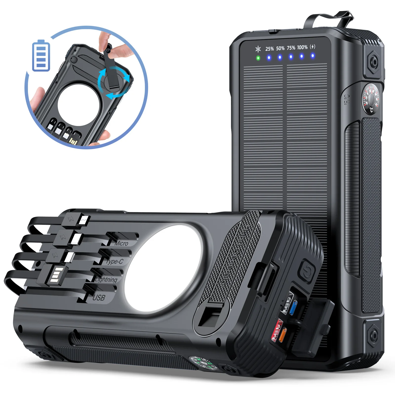 

Hand Crank Solar Power Bank 40000mAh Outdoor Portable 22.5W Fast Charger Powerbank with Cable Camping Light for iPhone 17 Xiaomi