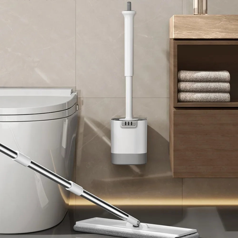 Long Handle Wall Mounted Toilet Brush with Base No Dead Corner Bathroom Cleaning Tools Soft  Silicone Brush Bathroom Accessories