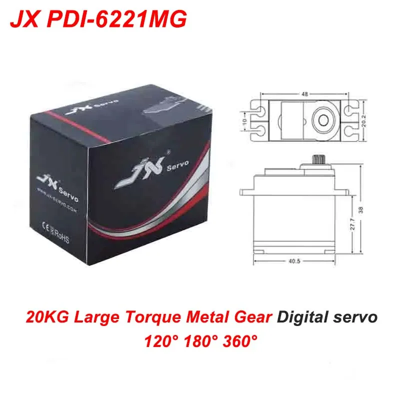 JX PDI-6221MG 20KG 대형 토크 메탈 기어 디지털 서보 코어리스 모터 120 °   180 °   360 °   RC 자동차 크롤러 보트 헬리콥터 모델용