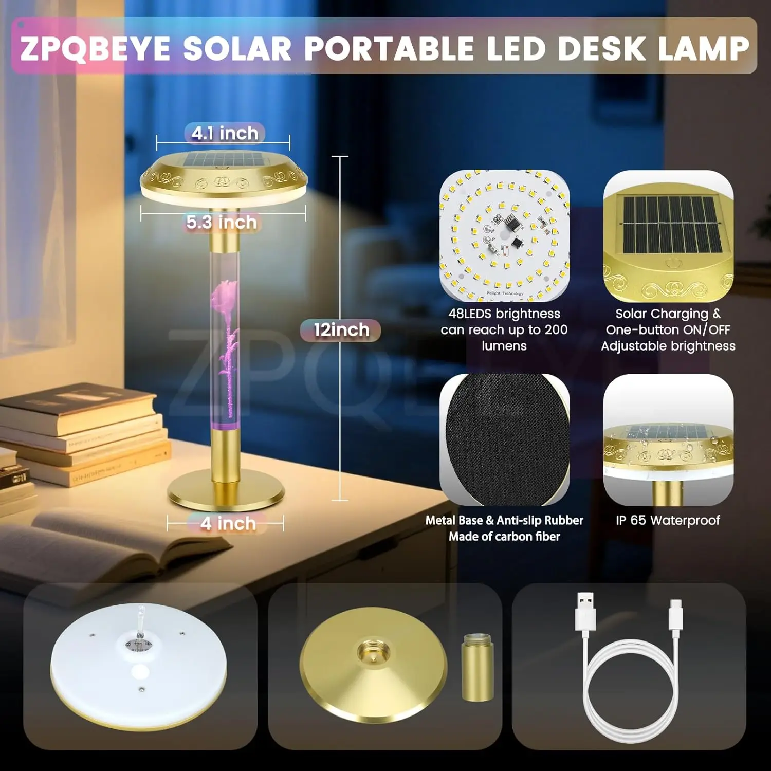 مصباح محمول يعمل باللمس بـ 7 ألوان، ضوء منضدة لاسلكي قابل لإعادة الشحن عبر USB للمنزل وغرفة النوم والشرفة والمكتب