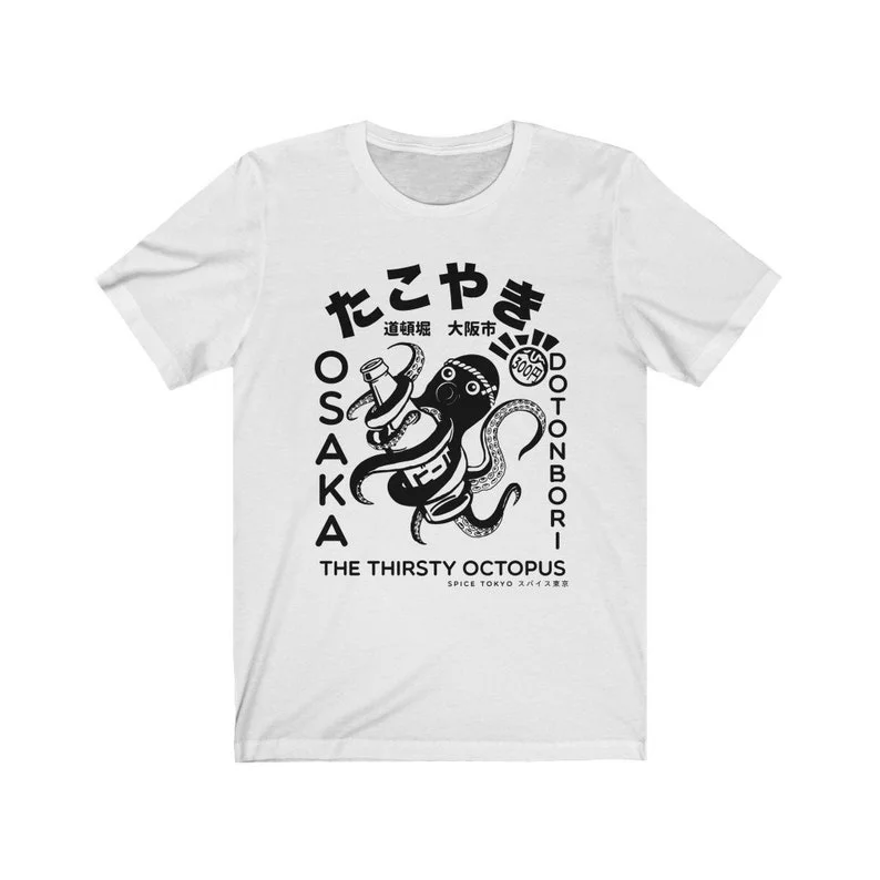 Japanese Takoyaki Osaka Pattern Shirt Custom Designed Kanji Hiragana Street Food T-shirt Perfect Souvenir for Both Men and Women