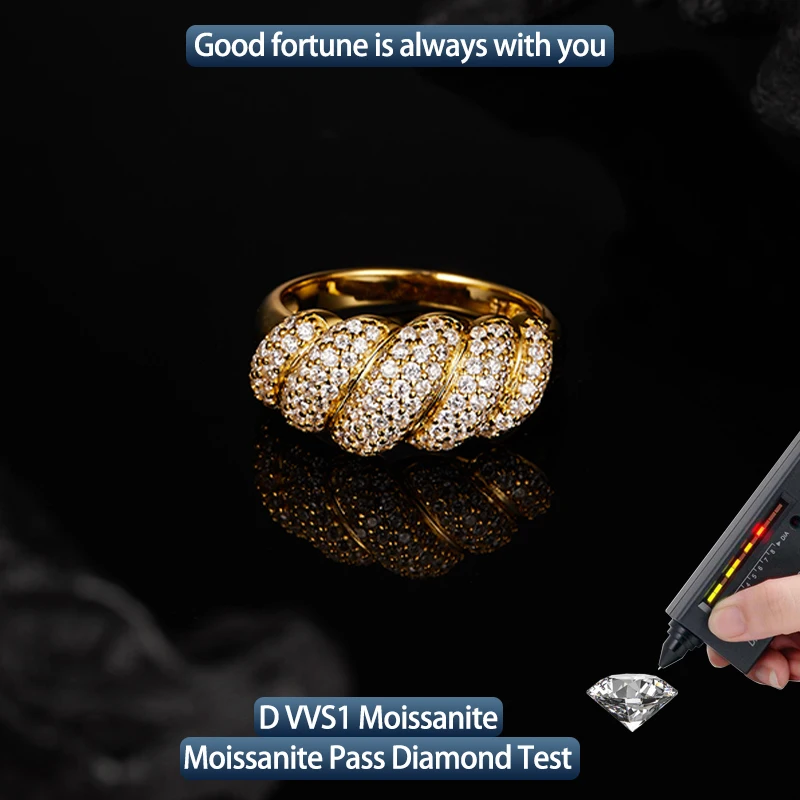 

S925 Silver Moissanite Bread Full Ring 1CT D VVS1 Certified Hip Hop Style Jewelry Personalized rings Valentine's Day Gift