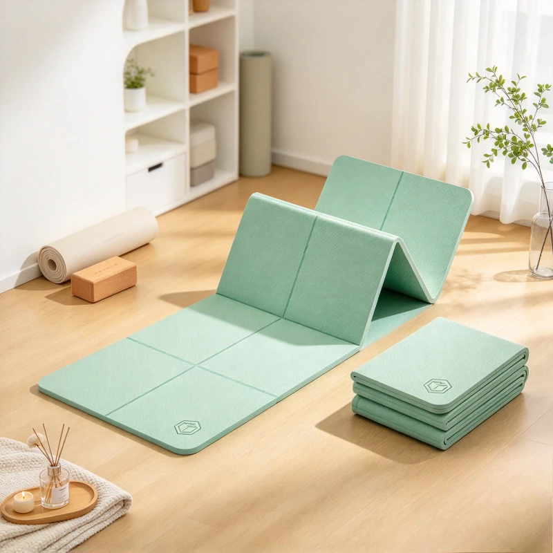 183x61cm Folding Yoga Mat Green Non Slip Exercise Pad with Wave Grip Texture Quick Rebound Sweat Resistant Surface for Jump Rope