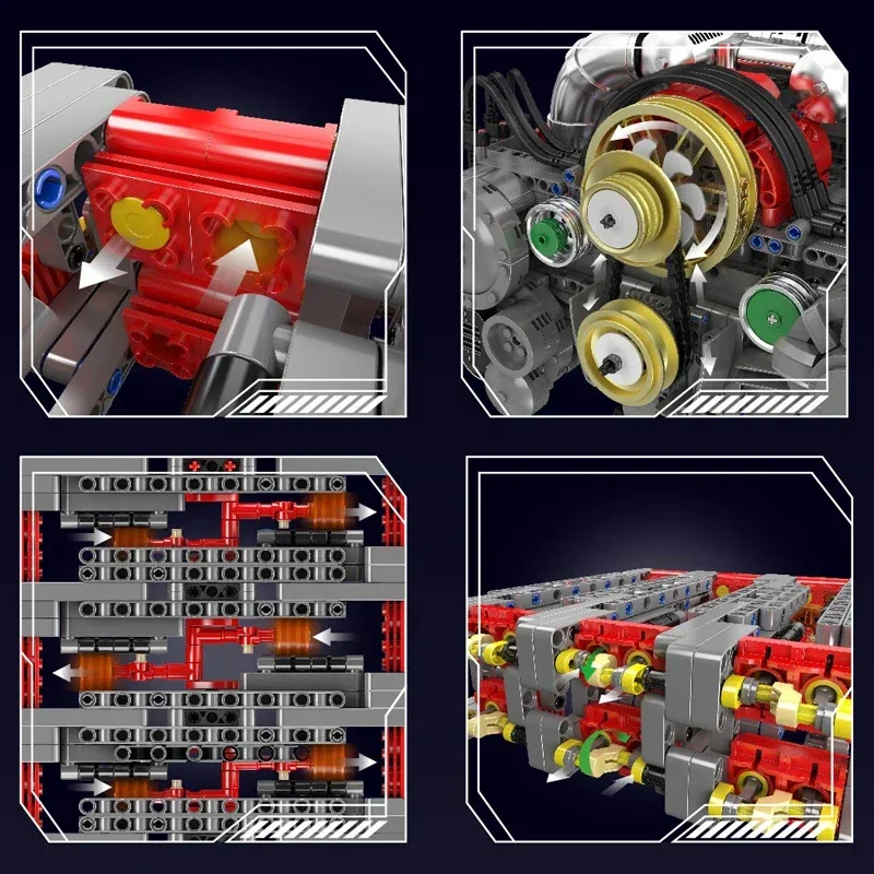 Horizontal übergegossene Flachmotor V8 Baustein-Kits, Bauspielzeug, Motorantrieb, visuelle Simulation, 3D-Automodell, Sammlung, Geschenk