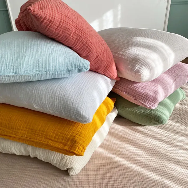 100% Cotton Muslin Throw Pillow Cover,2-Layer Gauze Pillowcase,Soft,Breathable,for Sofa, Bed,Home Decor Suitable for All Seasons