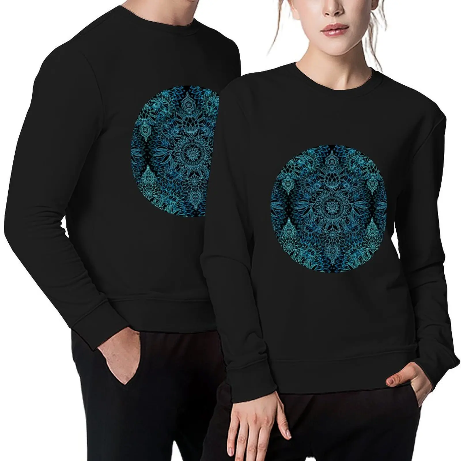 

Black, Teal & Aqua Protea Doodle Pattern Pullover winter clothes men wear mens clothing tracksuit new in hoodies & sweat-shirt