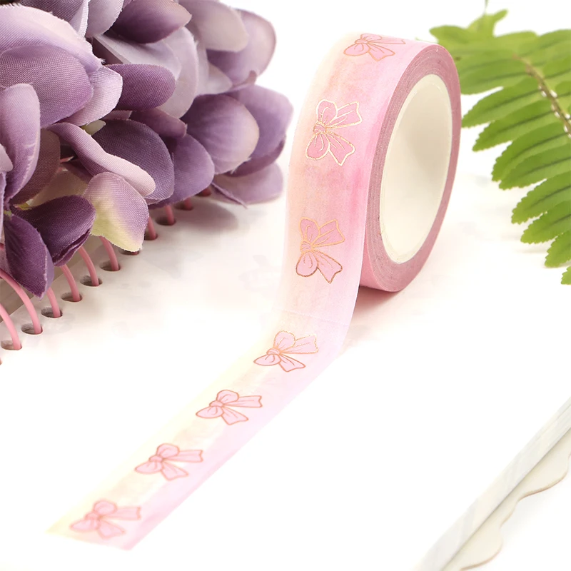 

New 1PC 15mm*10m Foil Floral Bow Pink Decorative Washi Tape Scrapbooking Masking Tape School Office Supply washi tape sticker