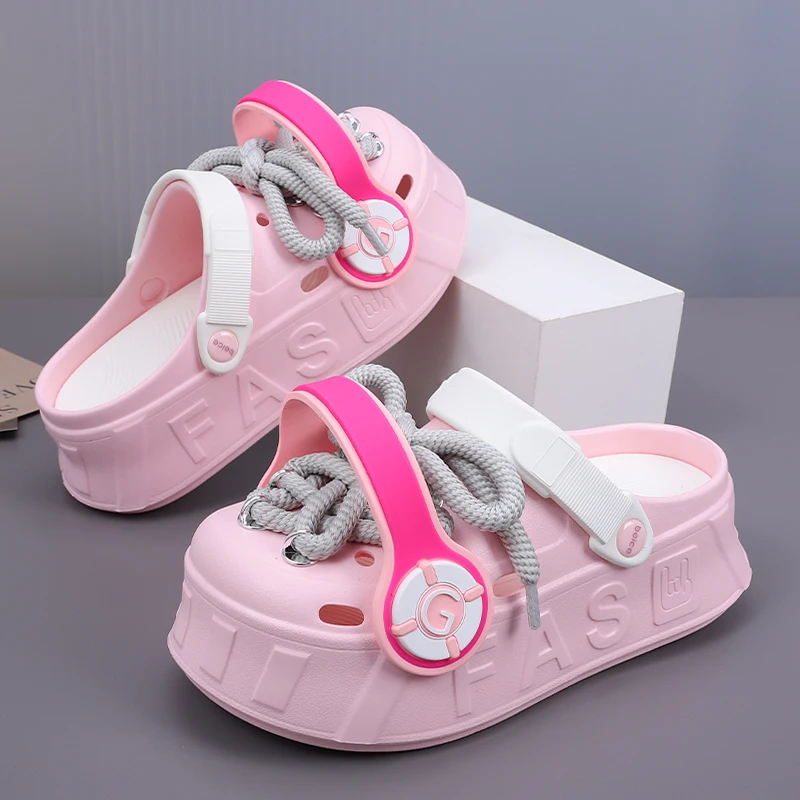 2024 Summer DIY Platform Women\'s Sandals Non-Slip Flat EVA Clogs with Flowers Thick Sole Beach and Garden Shoes for Women