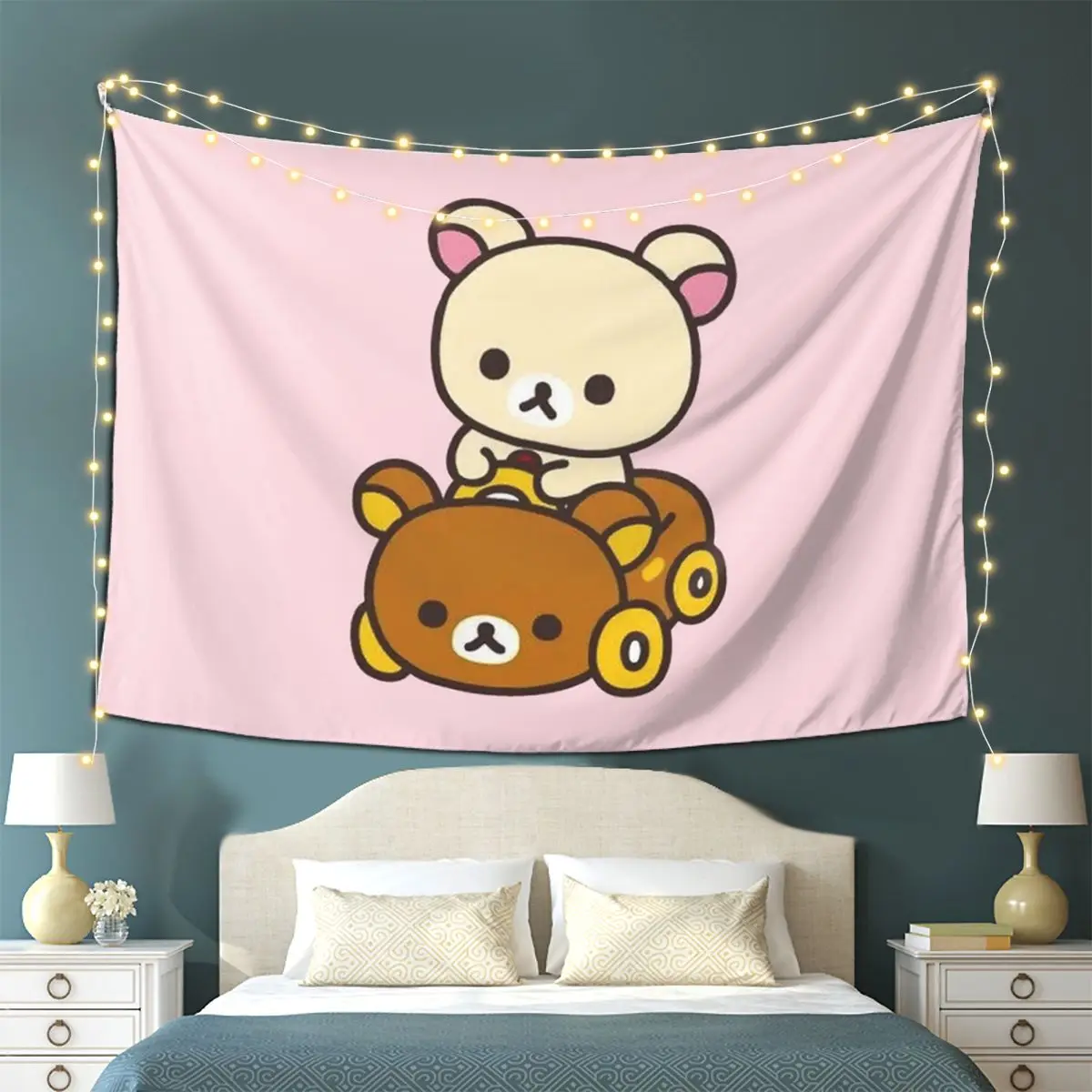 Korilakkuma Driving A Rilakkuma Car Tapestry Wall Hanging Aesthetic Home Decoration Tapestries for Living Room Bedroom