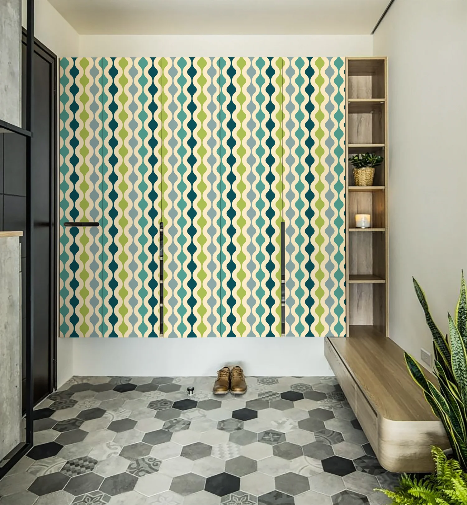 ورق حائط هندسي PVC قابل للإزالة مقاوم للماء من الفينيل لتزيين الغرفة ورق حائط مخطط لتزيين الأثاث المنزلي