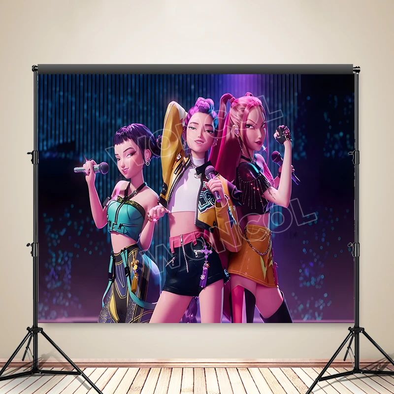 KPop شيطان الصيادين خلفية الفتيات حفلة عيد ميلاد خلفية رومي ميرا زوي راية استحمام الطفل ديكور صور الدعائم