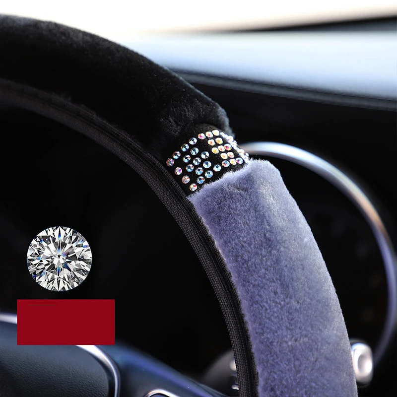 Universal 37-38 cm Durchmesser Weiche Plüsch Strass Auto Lenkrad Abdeckung Innen Zubehör Schwarz Rosa Auto Lenkung Abdeckung – Detail 16
