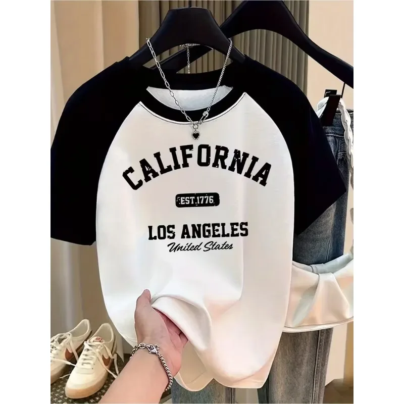 Damen California Grafik-T-Shirt mit Herz-Design EST 1776 LOS ANGELES Vereinigte Staaten Aufdruck Lässiges T-Shirt Grafik Y2k T-Shirt – Detail 2