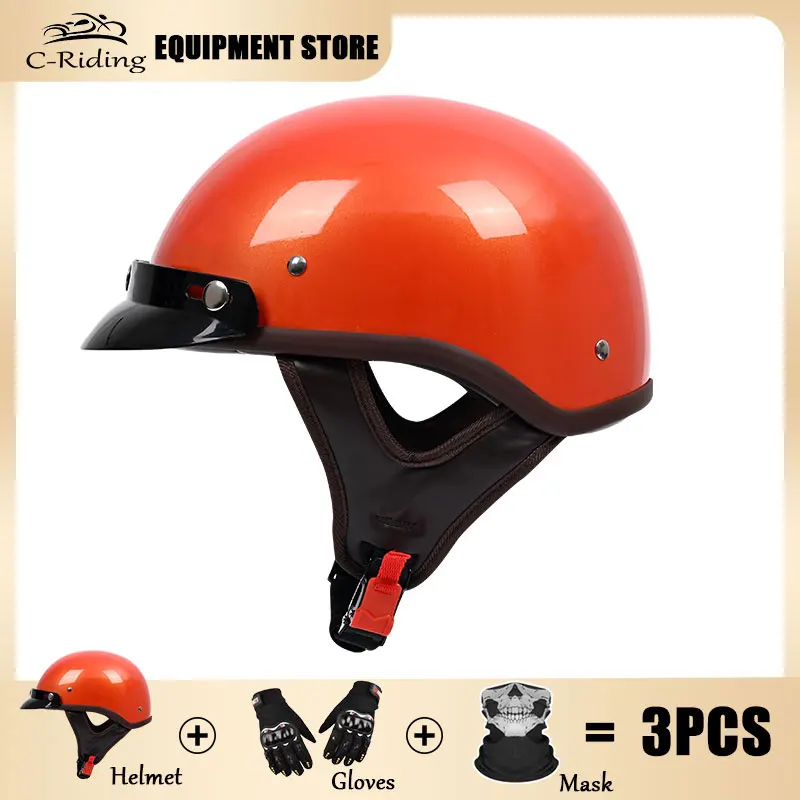 Light Weight Matt Bright Black Open Face Motorcycle Helmet DOT Approved Half Skull Cap Half Helmet for Motorbike Cruiser Chopper