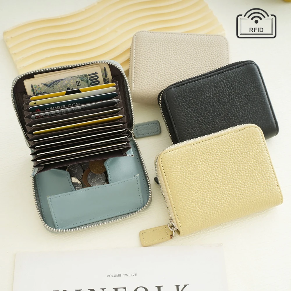 

Luxury Wallet Genuine Leather RFID Blocking Card Holder, Spring New Multi-Functional Coin Purse with Multi-Card Slots