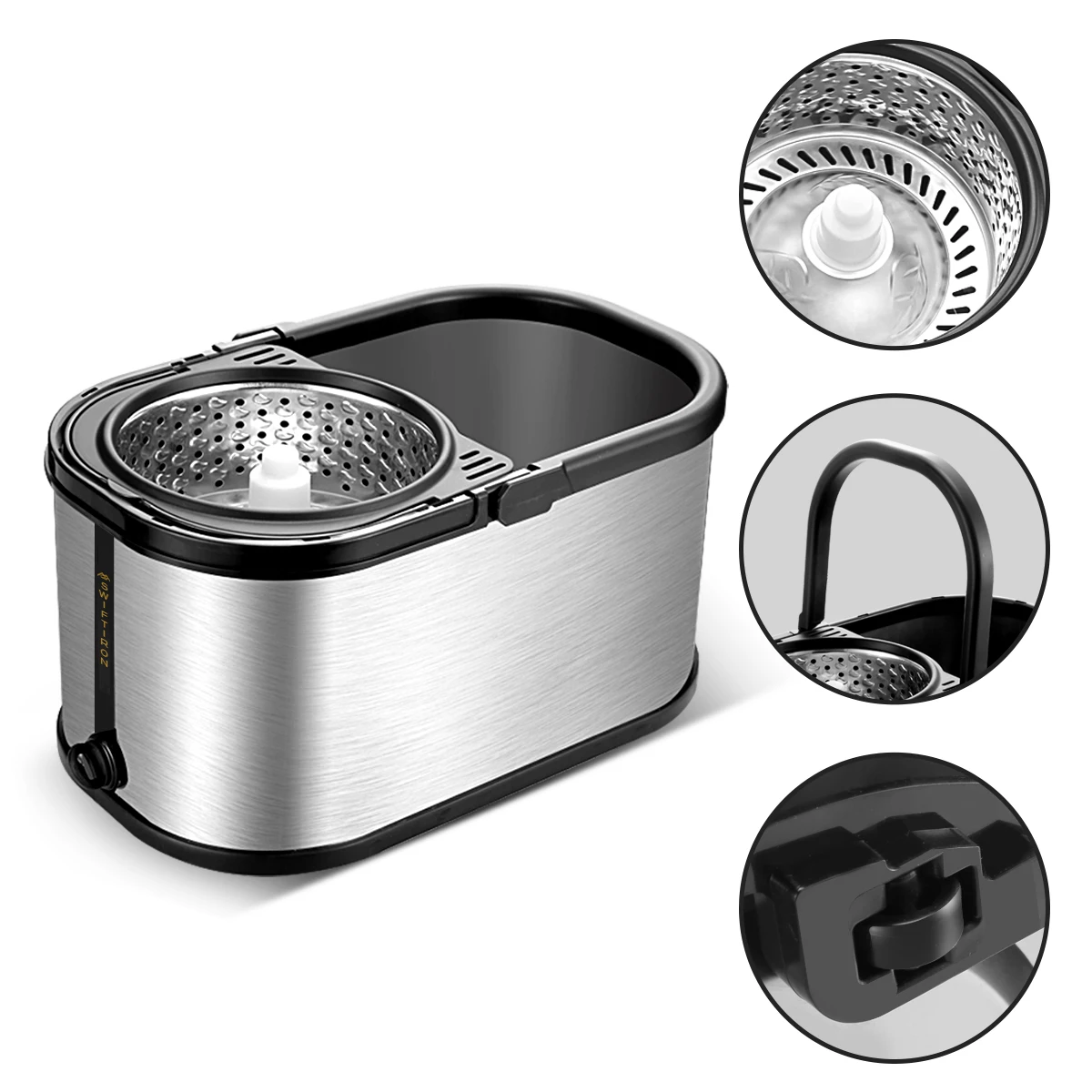 360 degree rotating 2-in-1 stainless steel mop and bucket set with aluminum handle, self-screwing, high dehydration rate