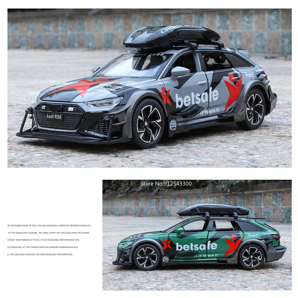 1:32 アウディ RS6 車のおもちゃ 合金ダイキャストモデル ライトとサウンド付き 精巧なインテリア ミニチュア車両 プルバックカー 子供の教育エンターテイメント用
