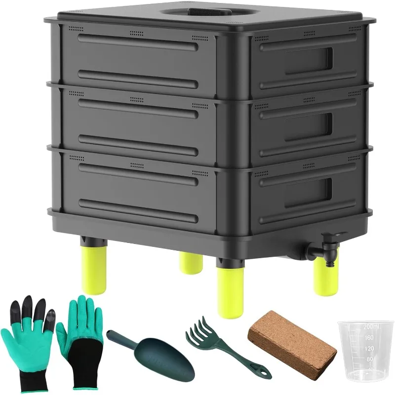 

3-Layer Worm Composter, 50L Worm Compost Bin for Indoor & Outdoor, Worm Farm Starter Kits for Vermicomposting Starter, Garden Wo
