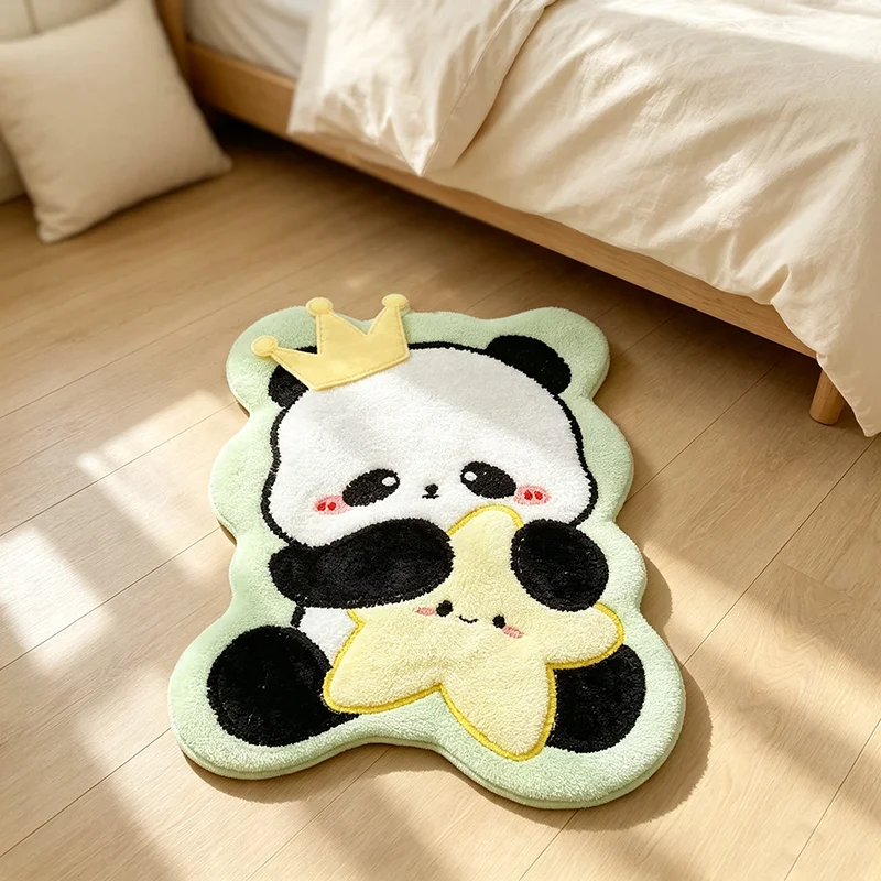 VIKAMA Cute Panda Rug Soft Faux Wool Floor Mat for Kids Room Non-slip Cozy Carrot Star Motif