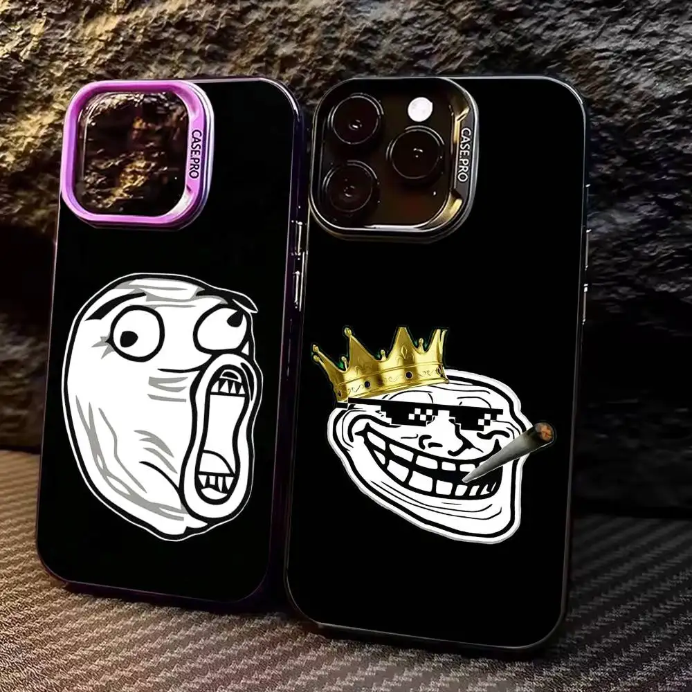 Emoticons T-Trollface Phone Case For iPhone 17, 16,15,14,13,12,11 Plus,Pro Max, Colorful Silver Funda Cover