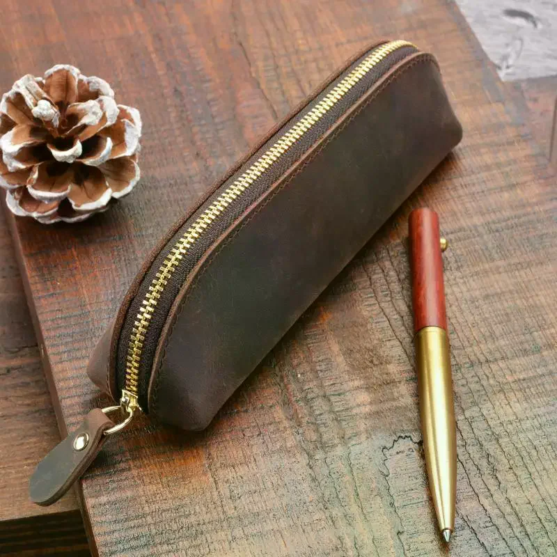 PU Leather Pen Holder Brass Snap Closure Fine Stitching Office School Use Gifts For Writers Students