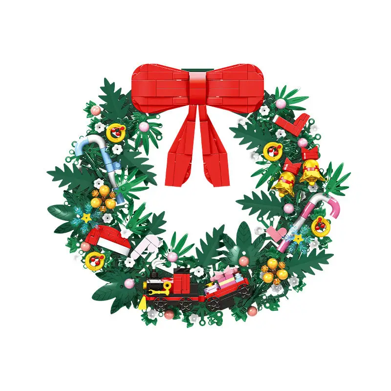 

653 шт., рождественские цветочные венки, строительные блоки, настенный декор, игрушка для детей, праздничное украшение для входной двери, образовательный рождественский подарок
