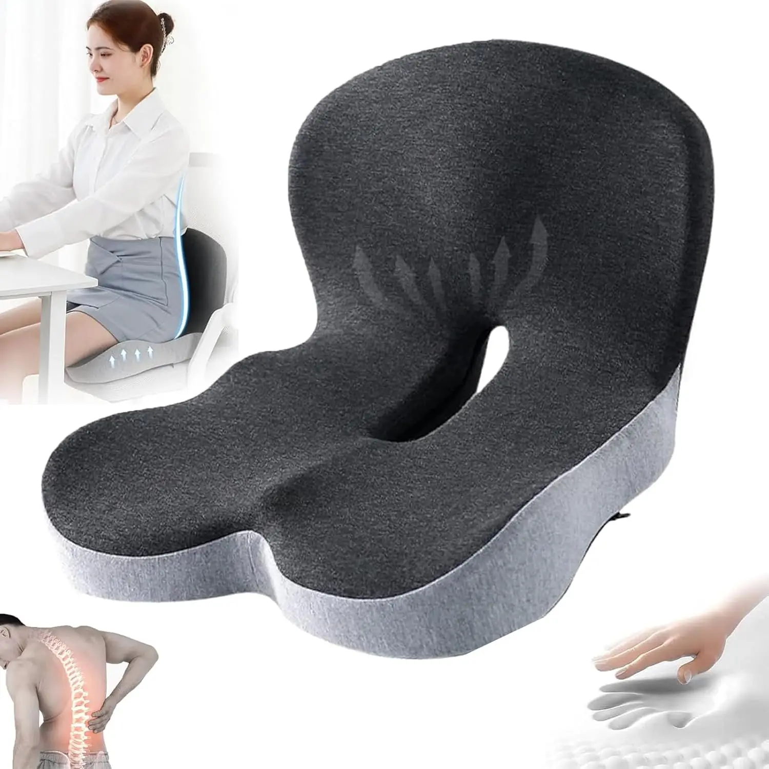 

Ergonomic Seat Cushion for Truck Drivers, Office Chair Seat Cushions for Office Chair with L-Shaped(Black Gray)