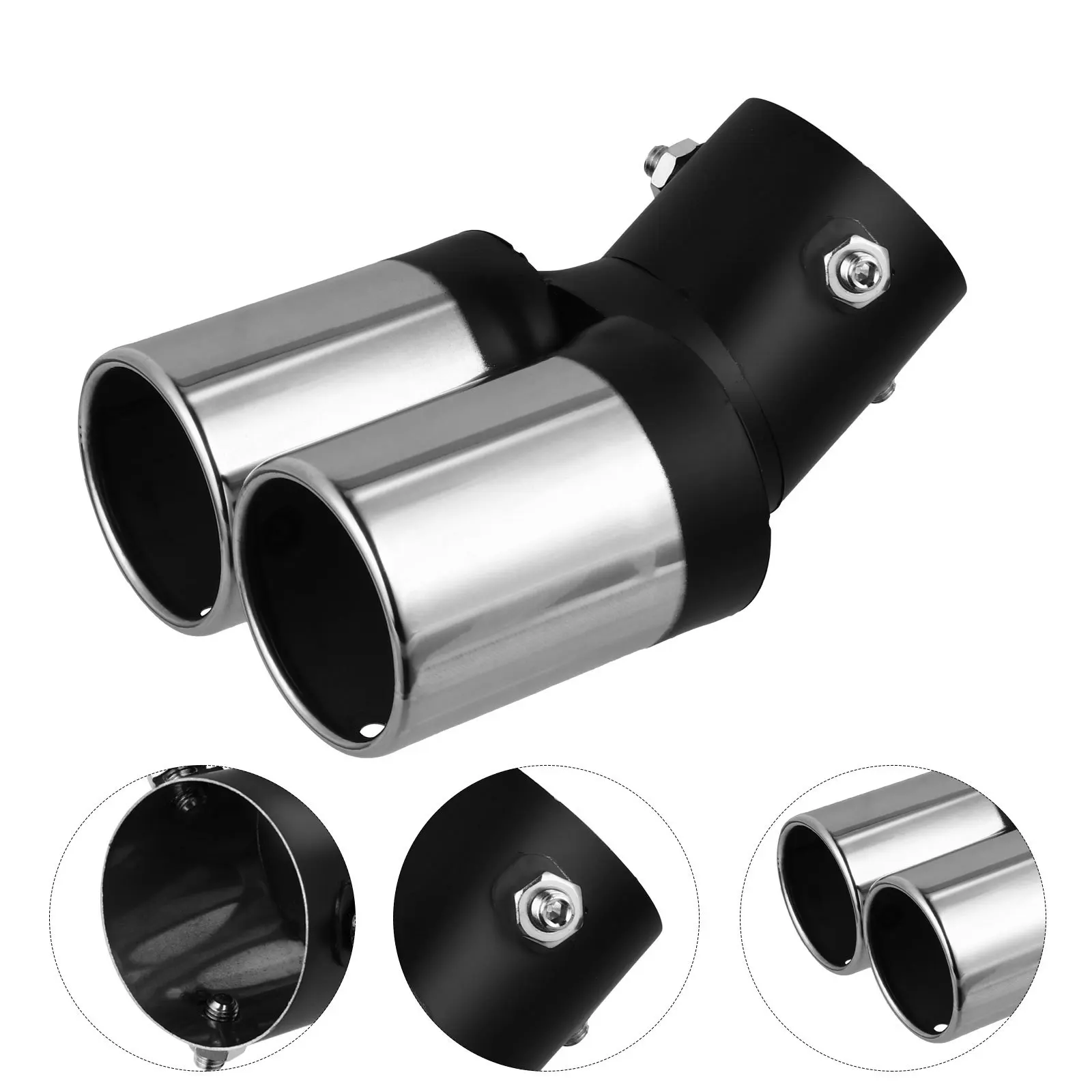 

Double Tail Pipe Stainless Steel Car Tail Exhaust Rust Resistant Practical Automotive Refitting Accessory