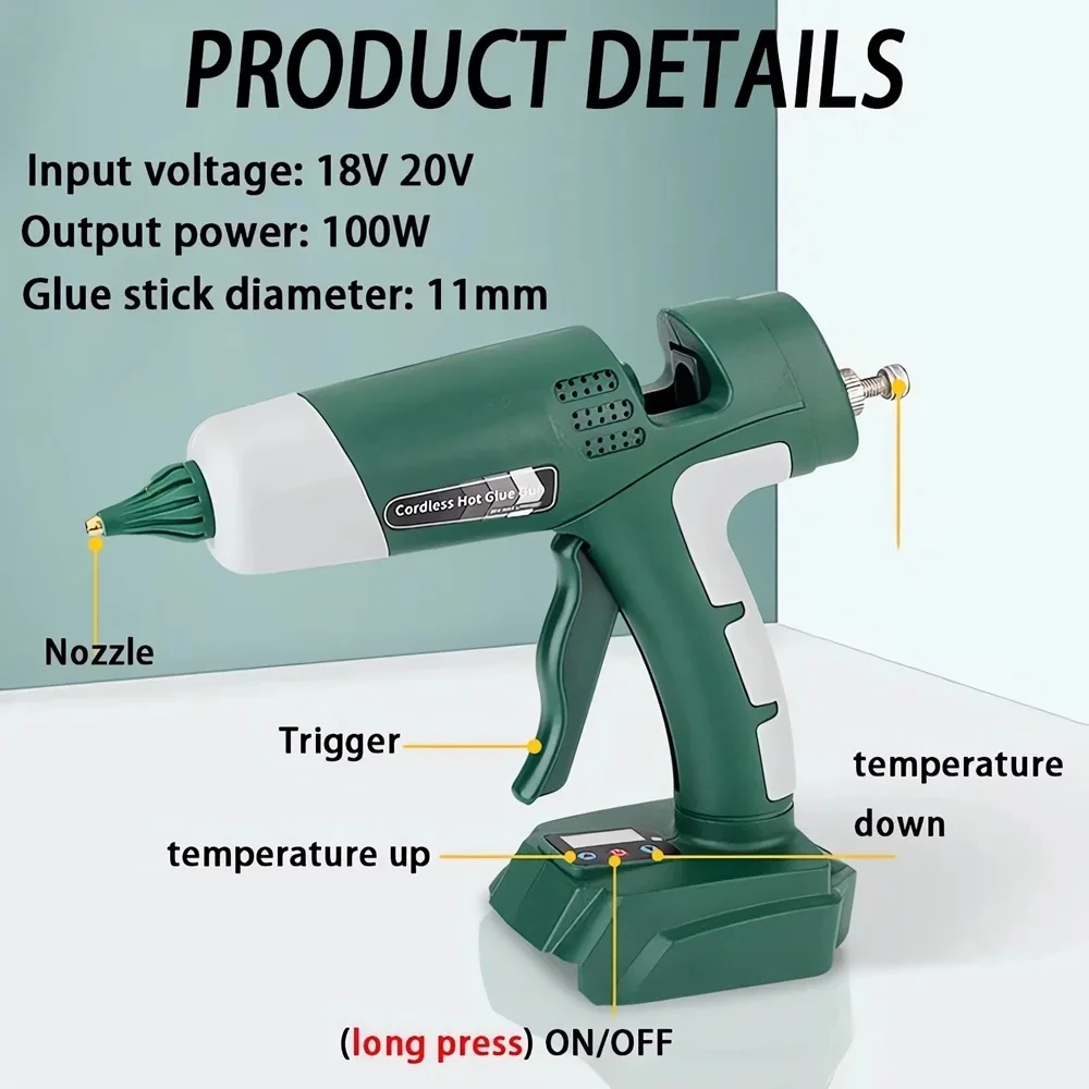 Imagem -03 - Pistola de Cola Quente para Artes e Ofícios Ferramenta de Reparo Elétrico do Calor Makita Dewalt Bosch Milwaukee Ryobi Bateria de Lítio 18v Diy