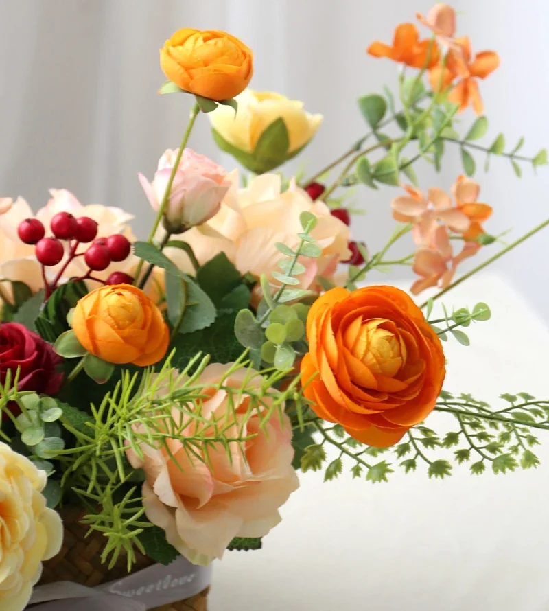 Flower basket weaving rattan basket simulation flower arrangement fake bouquet picnic silk flower living room hotel dinin