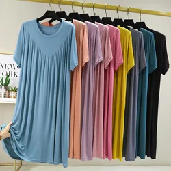6XL 150Kg Plus Size Bust 140cm Women's Summer Modal Loose Thin Short Sleeve Pleated A-Line Nightdress 9 Colors