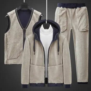 Třídílná sada z jehněčího kašmíru pro muže, teplá módní sety z jehněčí vlny, zimní a sametové, silné tepláky, pánská sada, mikina s kapucí a vestou, kalhoty 10 nejlepší prodej Pánská tepláková souprava, 3 díly - №5