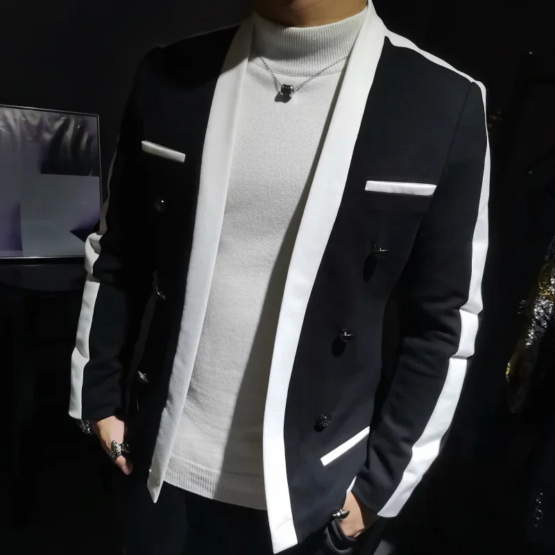 

Korean Style Striped Slim-fit Nightclub Suit Coat Blazers Para Hombre Four Seasons New Autumn Fashion Men's Casual Blazer Homme