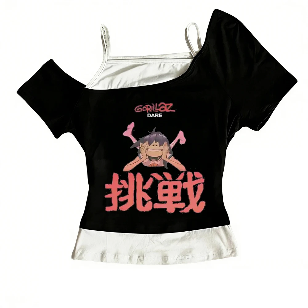 Gorillaz Crop-Top für Damen, japanischer Gothic-Grunge-Stil, Sommer-Ausverkauf, Top-T-Shirts, koreanische Modescene, Gyaru, japanische Grafik – Detail 4