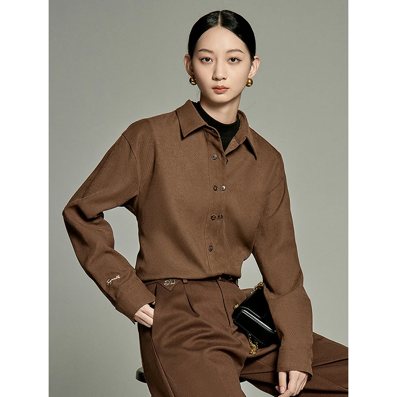 TOYOUTH Women Shirt 2024 Autumn Long Sleeve Polo Neck Loose Blouse Asymmetric Placket Fashion Commuting Coffee Warm Tops