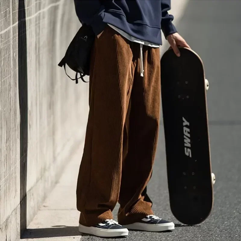 

Men's Casual Pants Loose Straight Corduroy Pants Elastic Waist Sweatpants Fashion Streetwear Spring Men Sports Jogger Trousers