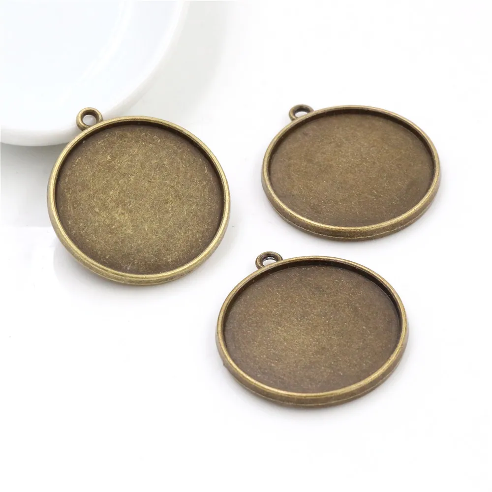 10pcs 25mm Inner Size Antique Silver Plated Bronze Double Side Cabochon Base Setting Charms Pendant